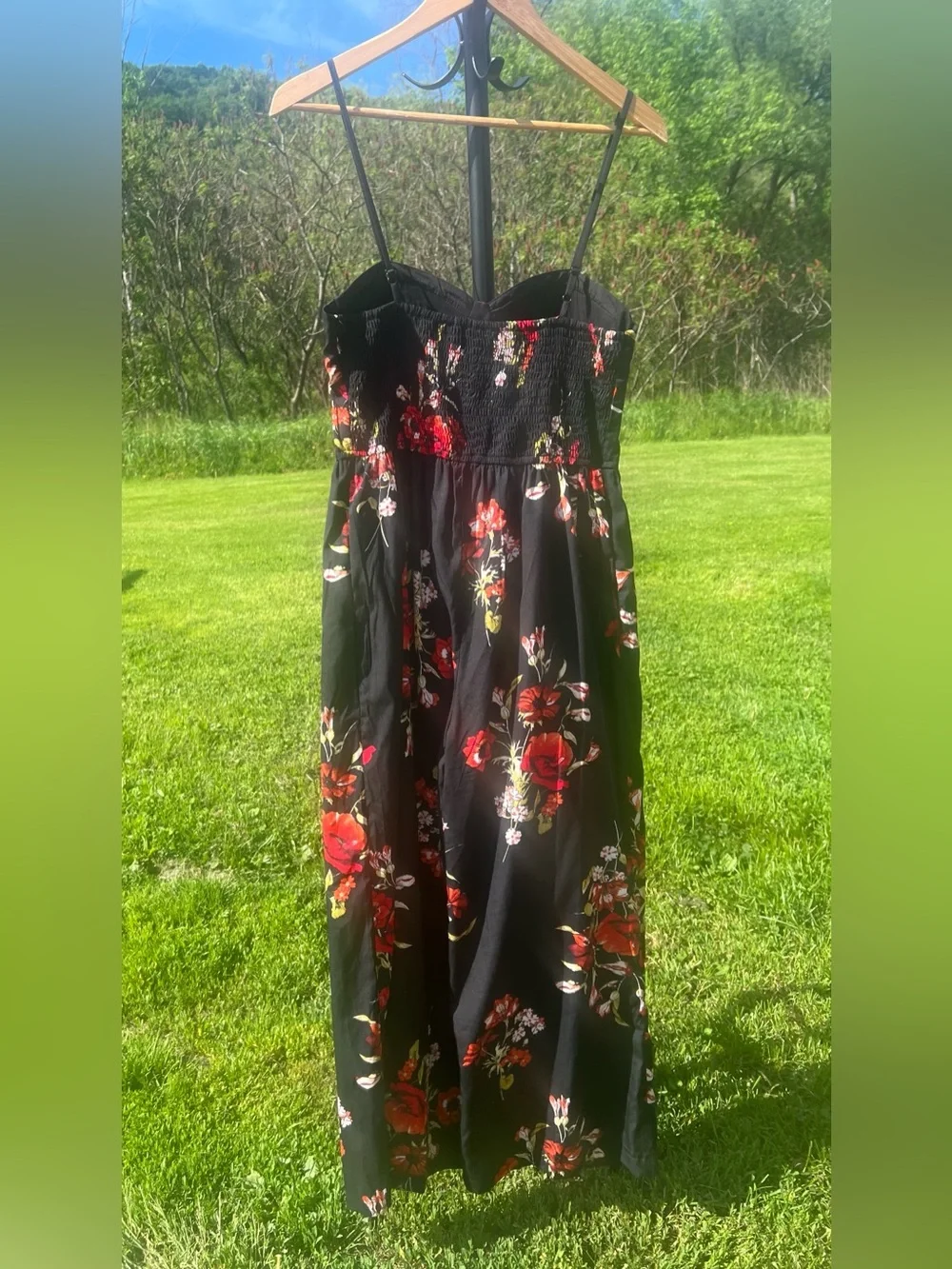 Band of Gypsies M Jumpsuit Black Red Floral Wide Leg Bustier Boho Festival Flowy